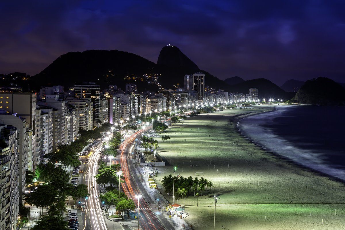 Rio's Copacabana beach at night
