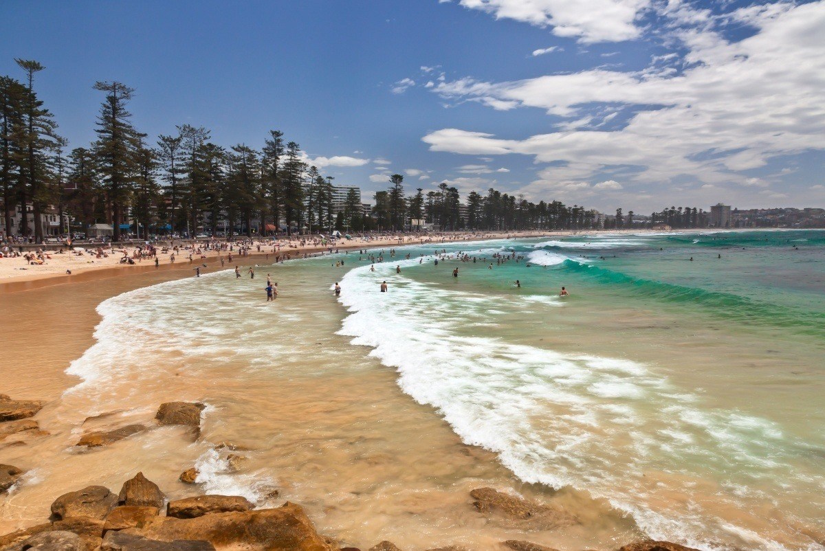 Popular Manly Beach, an easy ferry ride from central Sydney