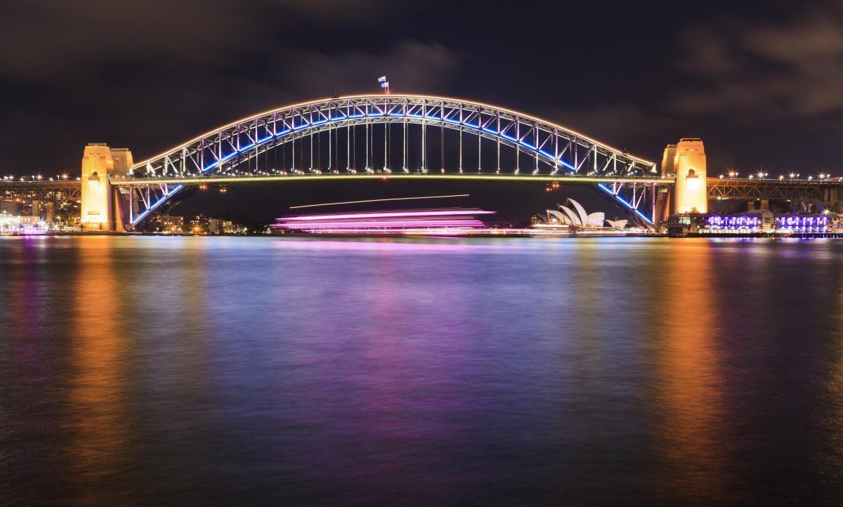The iconic Sydney Harbour bridge at night