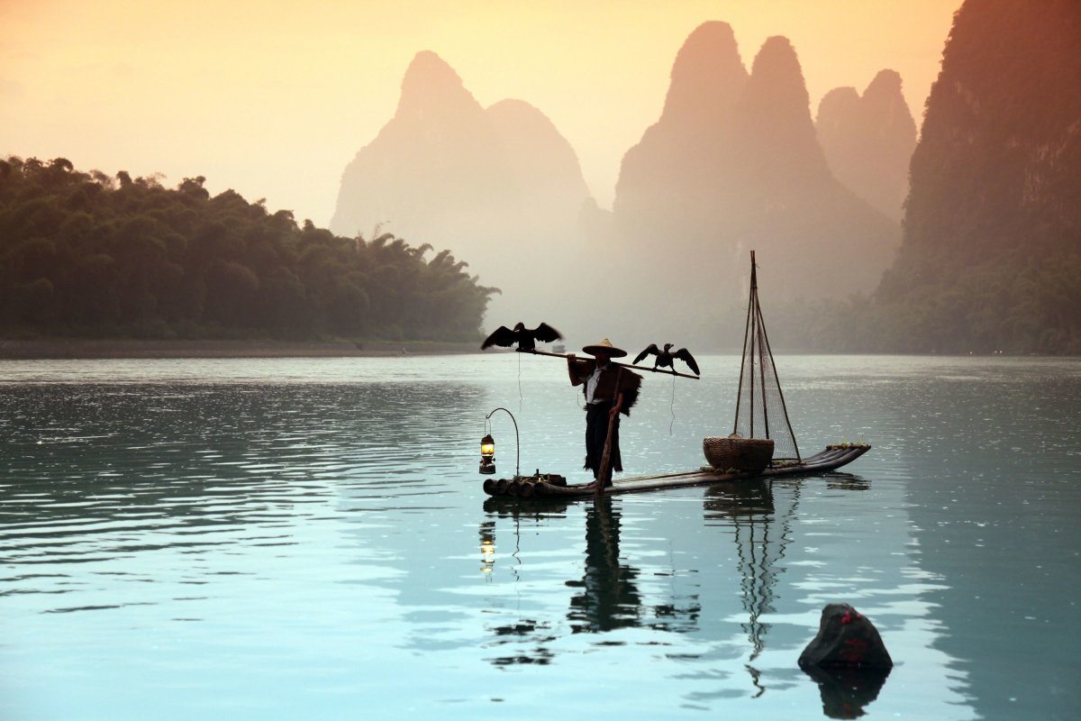 Traditional cormorant fishman near Yangshuo.