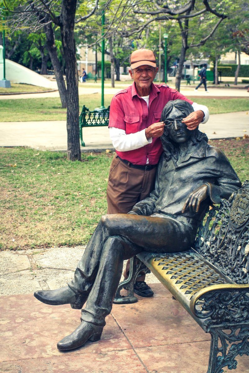 Glasses guard in Havana's John Lennon Park.