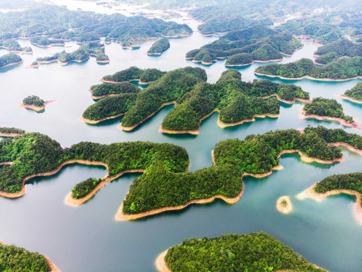 Aerial View of freshwater Qiandaohu lake