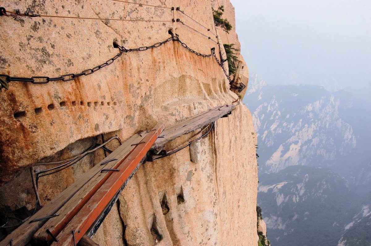 Dangerous Walkway on Top Of Holy Mount Hua Shan, China