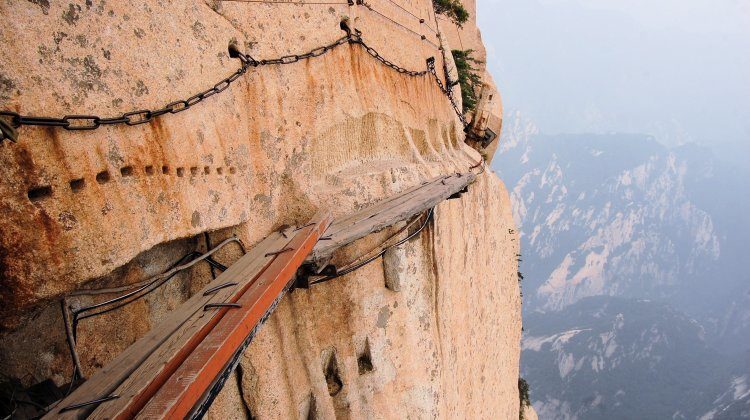 Dangerous Walkway on Top Of Holy Mount Hua Shan, China