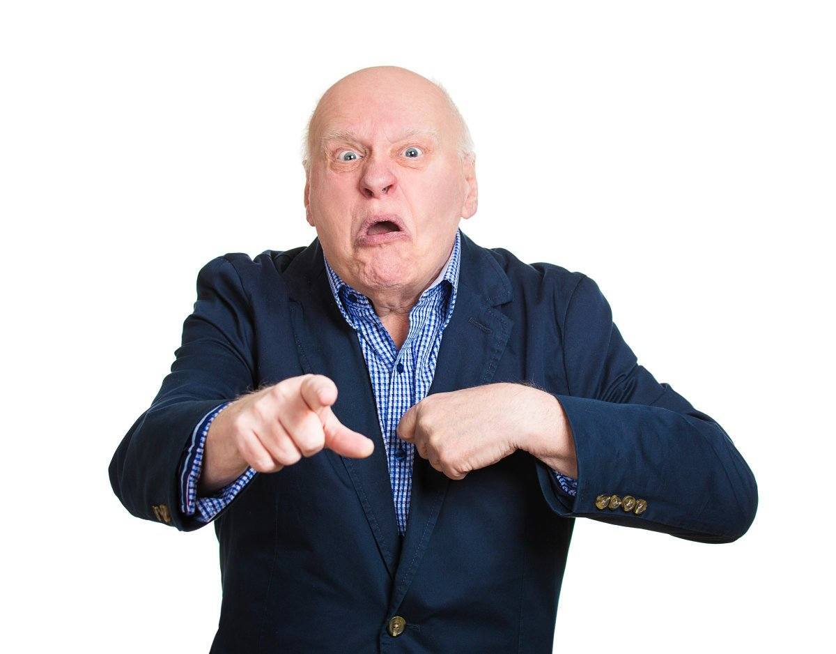 Senior Mature Business Man, Pointing At You, Pissed Off