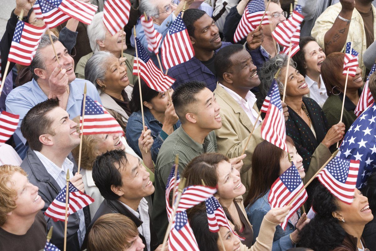 Multi Ethnic People Holding American Flag