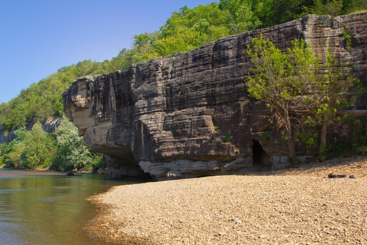 A Crag Overhanging The Riverbank Of The Scenic Buffalo River, Arkansas