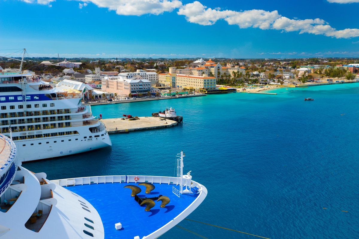 A View Of A Large Cruise Ship in Nassau, Bahamas.