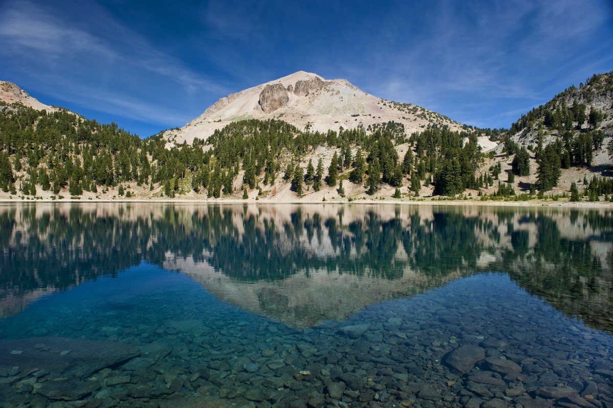 Beautiful Lake Reflections At The Mount Lassen Volcano In California