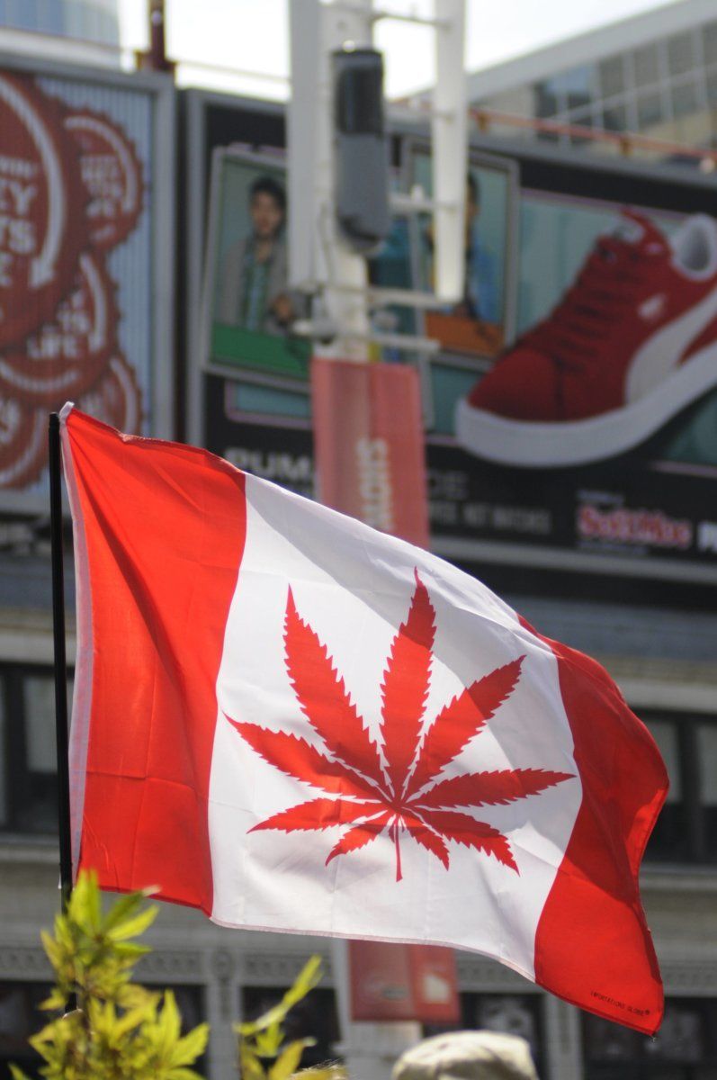 Canadian Flag with Marijuana Plant Instead Of Maple Leaf