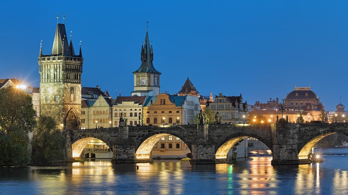 Evening View Of The Charles Bridge In Prague, Czech Republic