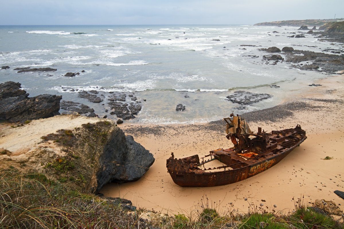 Ghost Ship After Shipwreck Vila Nova De Milfontes, Portugal.
