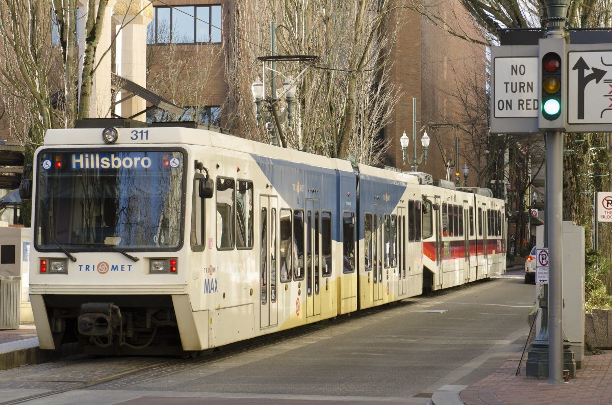 Mass Transit Train In Downtown Portland