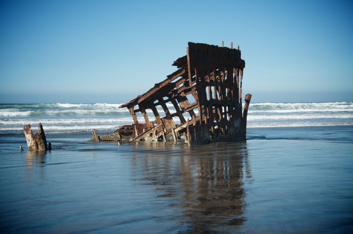 The Remains Of A Shipwreck Near Astoria Oregon.