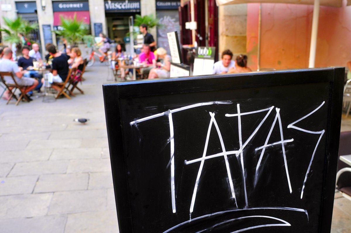 Barcelona, Blackboard With Word Tapas In A Restaurant