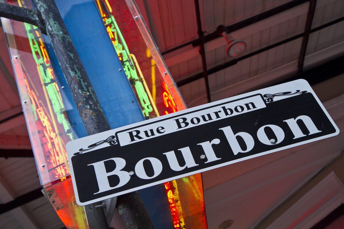 Bourbon Street Sign And Neon In The French Quarter Of New Orleans