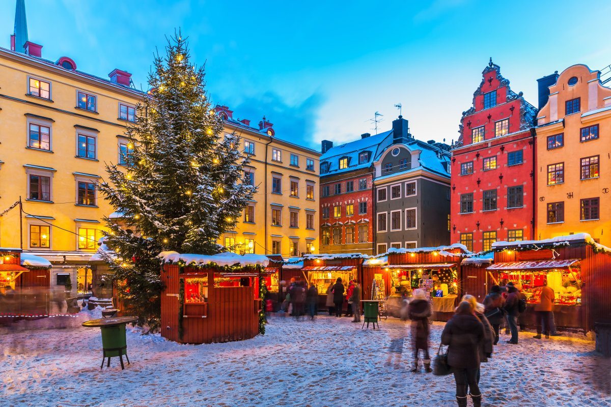 Christmas Holiday Fair At The Big Square In The Old Town (Gamla Stan) In Stockholm, Sweden