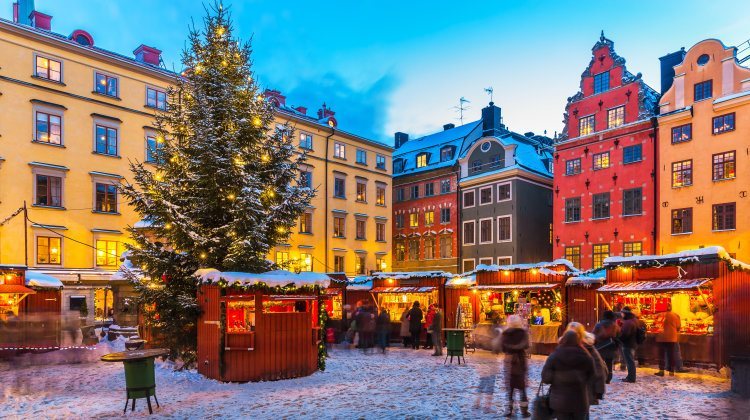 Christmas Holiday Fair At The Big Square In The Old Town (Gamla Stan) In Stockholm, Sweden