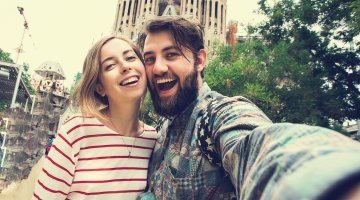 Couple Takes Selfie Near Sagrada Familia