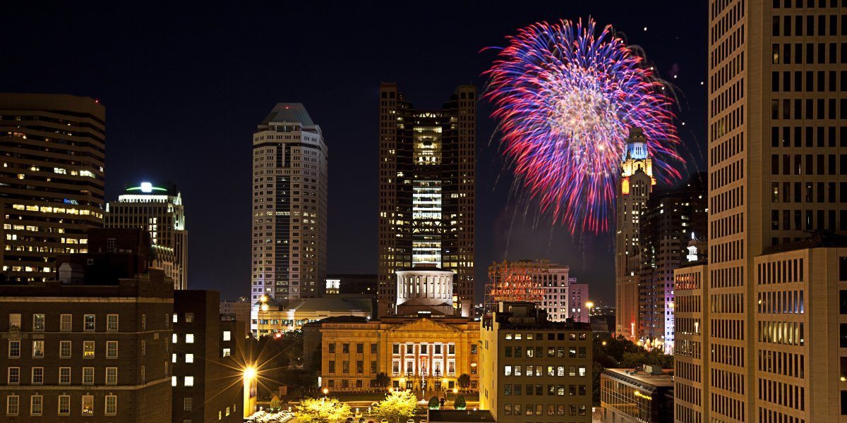 Fireworks Light The Columbus, Ohio Skyline.