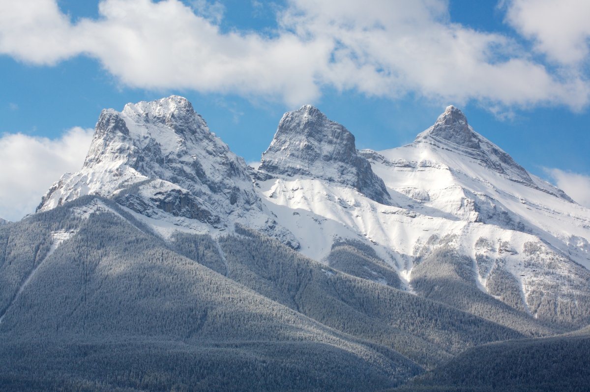 Winter Scene With Three Sisters Mountains