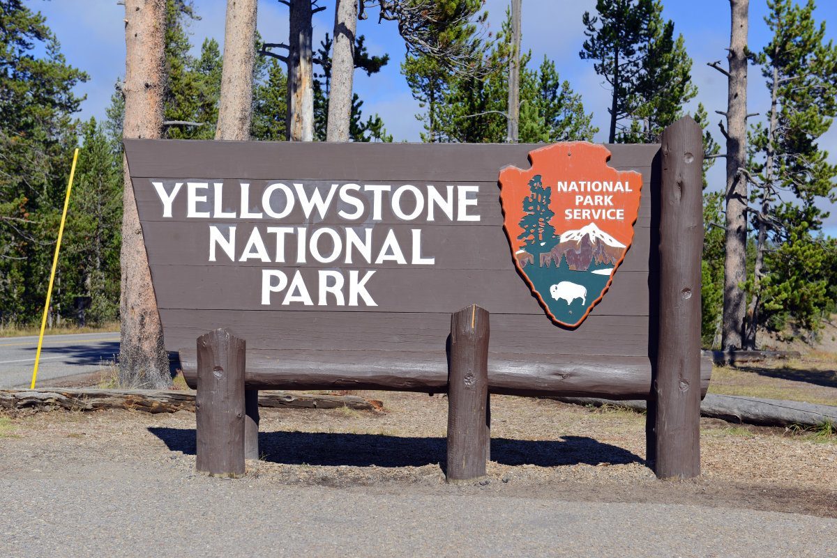 Entrance Sign To Yellowstone National Park, Wyoming, Usa