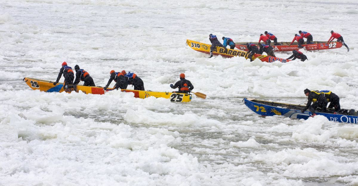 Ice Canoes Competition During The Carnival Of Quebec