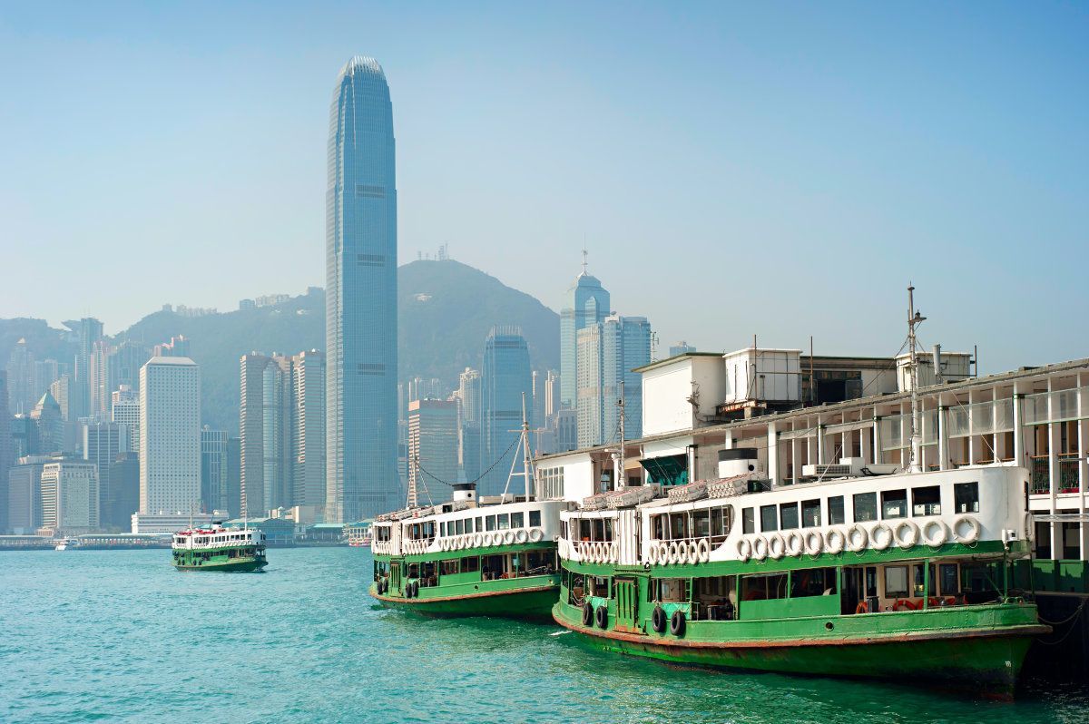 Traditional Ferry Boat At Kowloon Island. Hong Kong