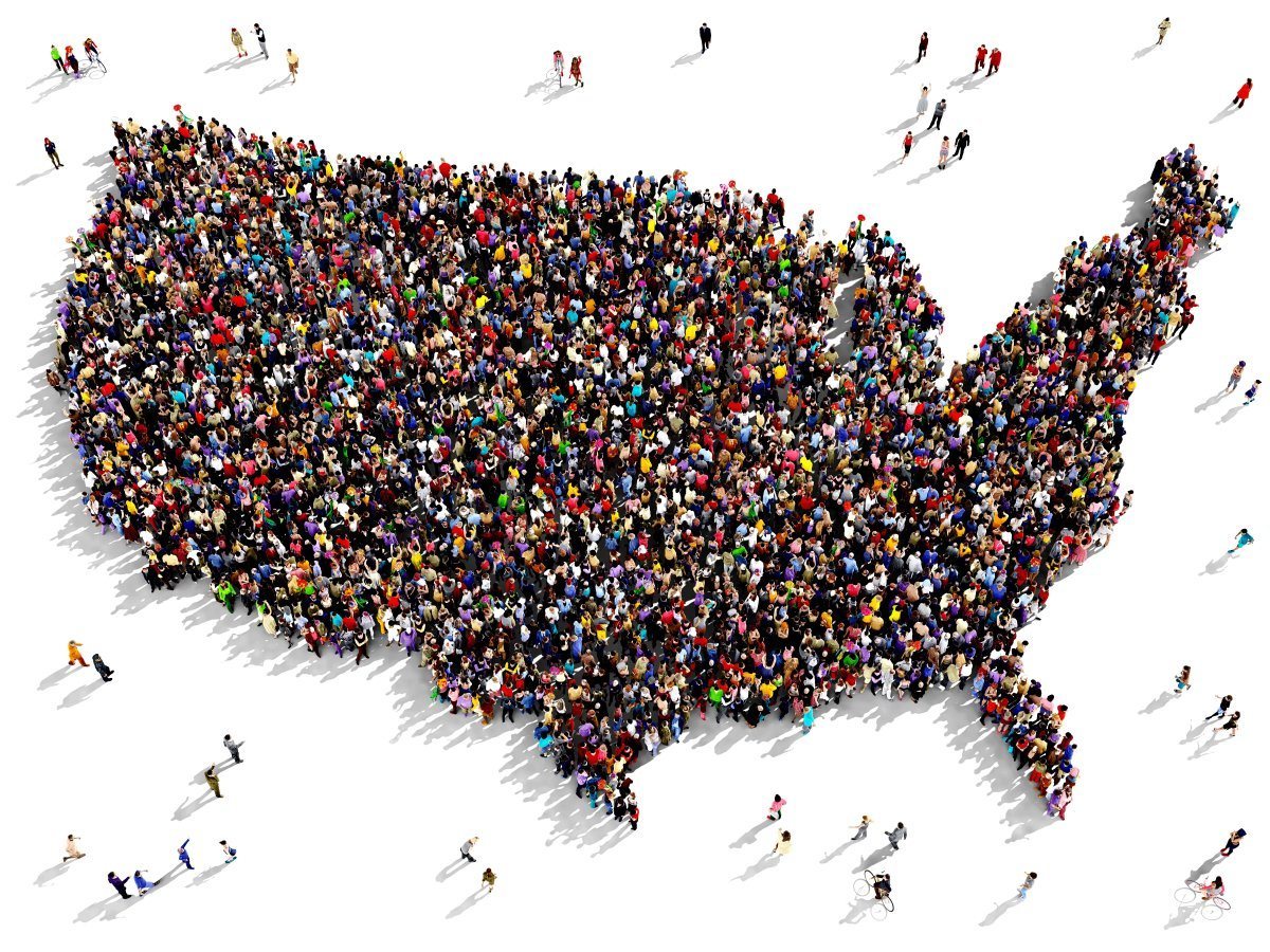 Large Group Of People In The Shape Of United States