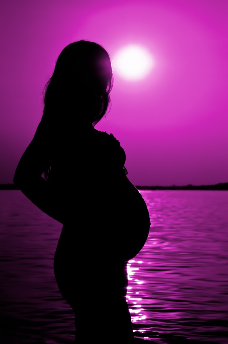 Silhouette Of A Pregnant Woman In The Moonlight