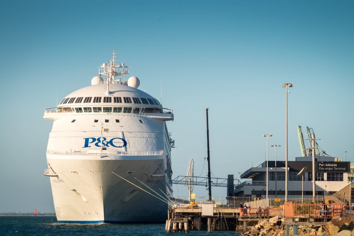Adelaide, Australia - March 5, 2015: P&O Pacific Jewel Cruise Ship Is Docked At Port Adelaide To Pick Up Passengers, Outer Harbour, South Australia