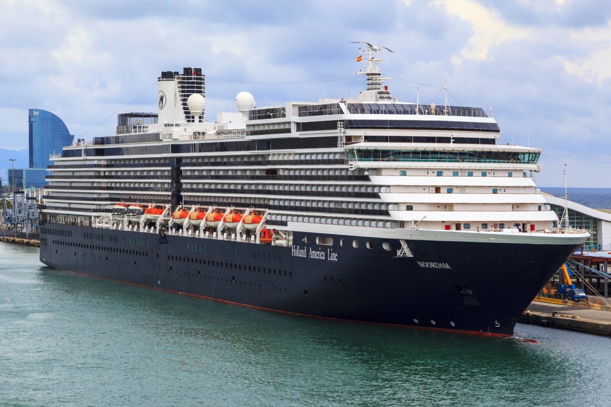 Barcelona Spain - May 19 2014:The Noordam (Holland America) At Port And Ready To Sail For The Mediterranean,With Capacity Of 2044 Passengers. It Was Christened In New York By Actress Marlee Matlin.