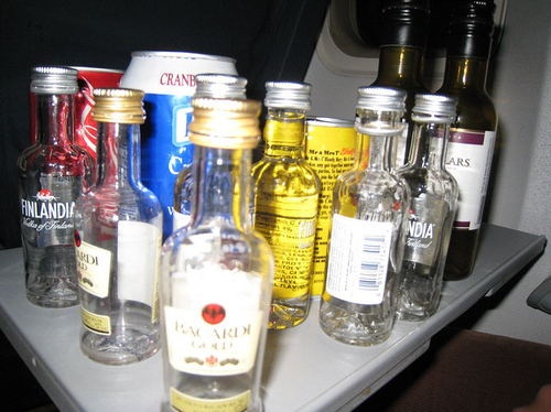 bottle of booze on plane