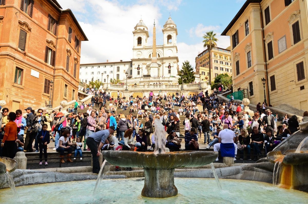 Crowd Sitting On The Spanish Steps Rome