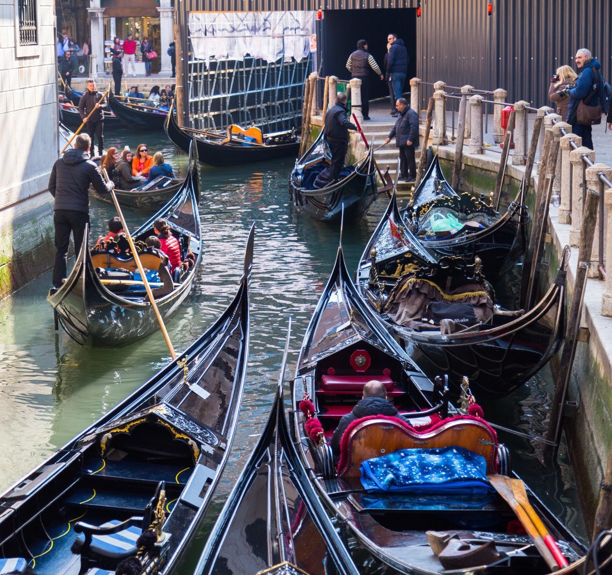 Large Amounts Of Gondolas In Venice