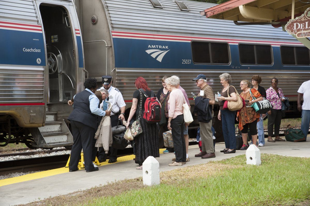 Passengers Boarding An Amtrak Train in Florida