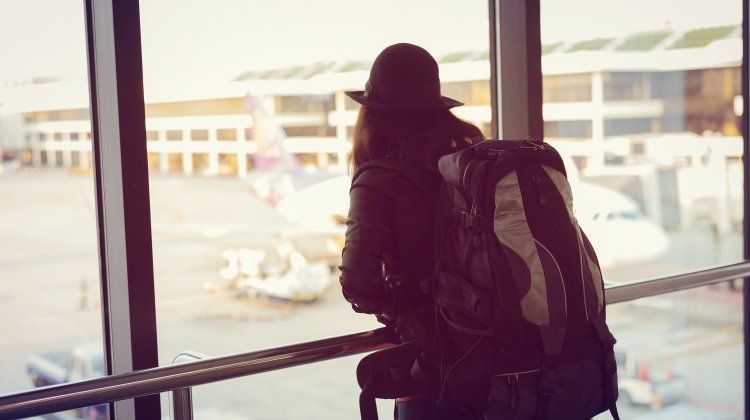 Waiting For Flight At Airport Terminal.