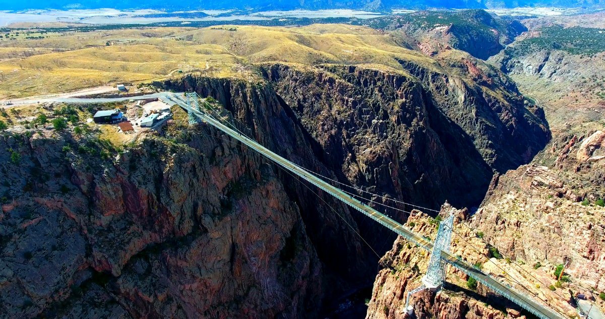 Wide Aerial View Of Royal Gorge Bridge In Colorado, USA