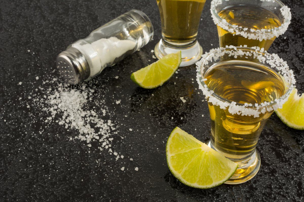Gold Tequila Shot With Lime
