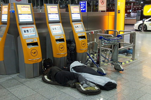 sleeping at airport