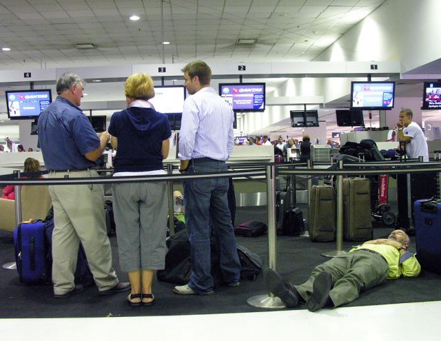 sleeping in line