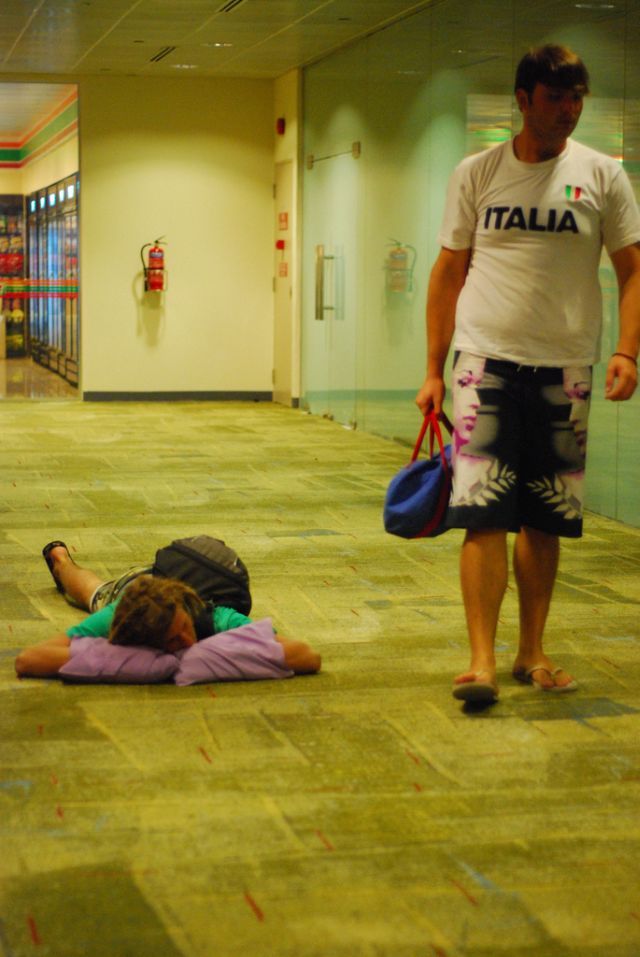 sleeping on airport floor