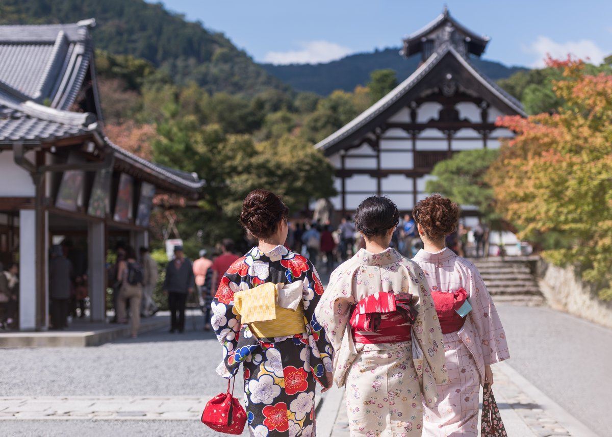 Japanese Women In Kimono Is Walking in Kyoto