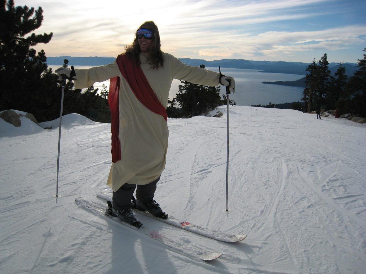 jesus skiing