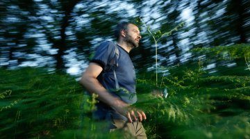 Lost Man Running Through The Woods