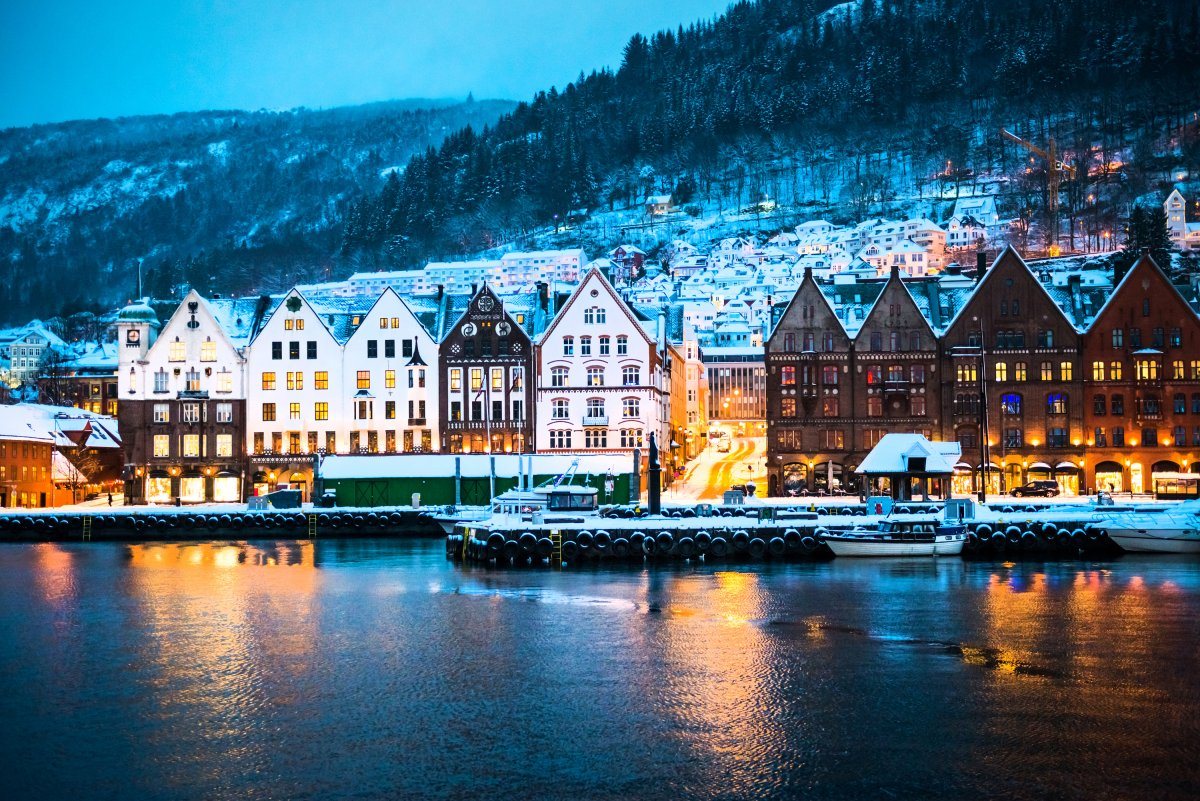 Night View On Bruges. Bergen. Norway