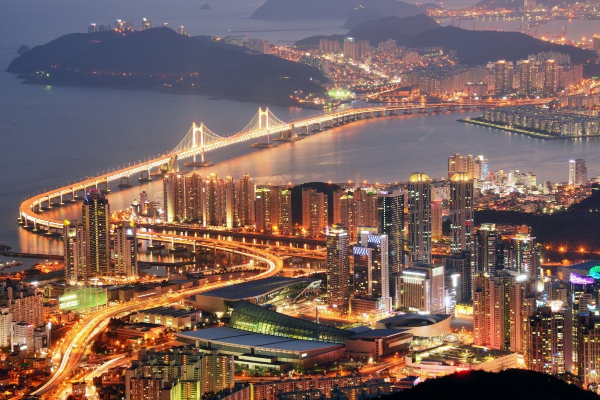 Skyline Of Busan, South Korea At Night.