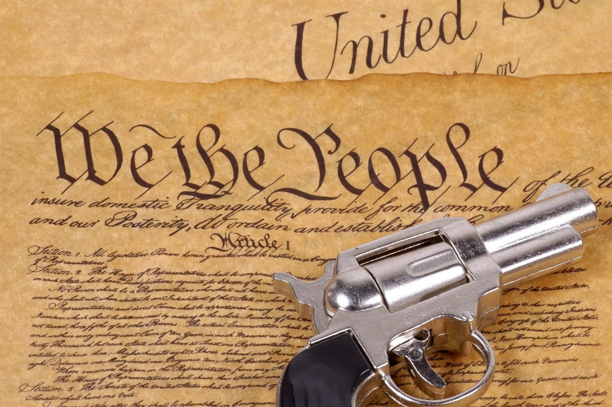 Declaration Of Independence And A Gun. Right To Bare Arms Concept.