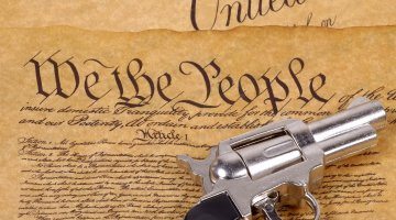Declaration Of Independence And A Gun. Right To Bare Arms Concept.