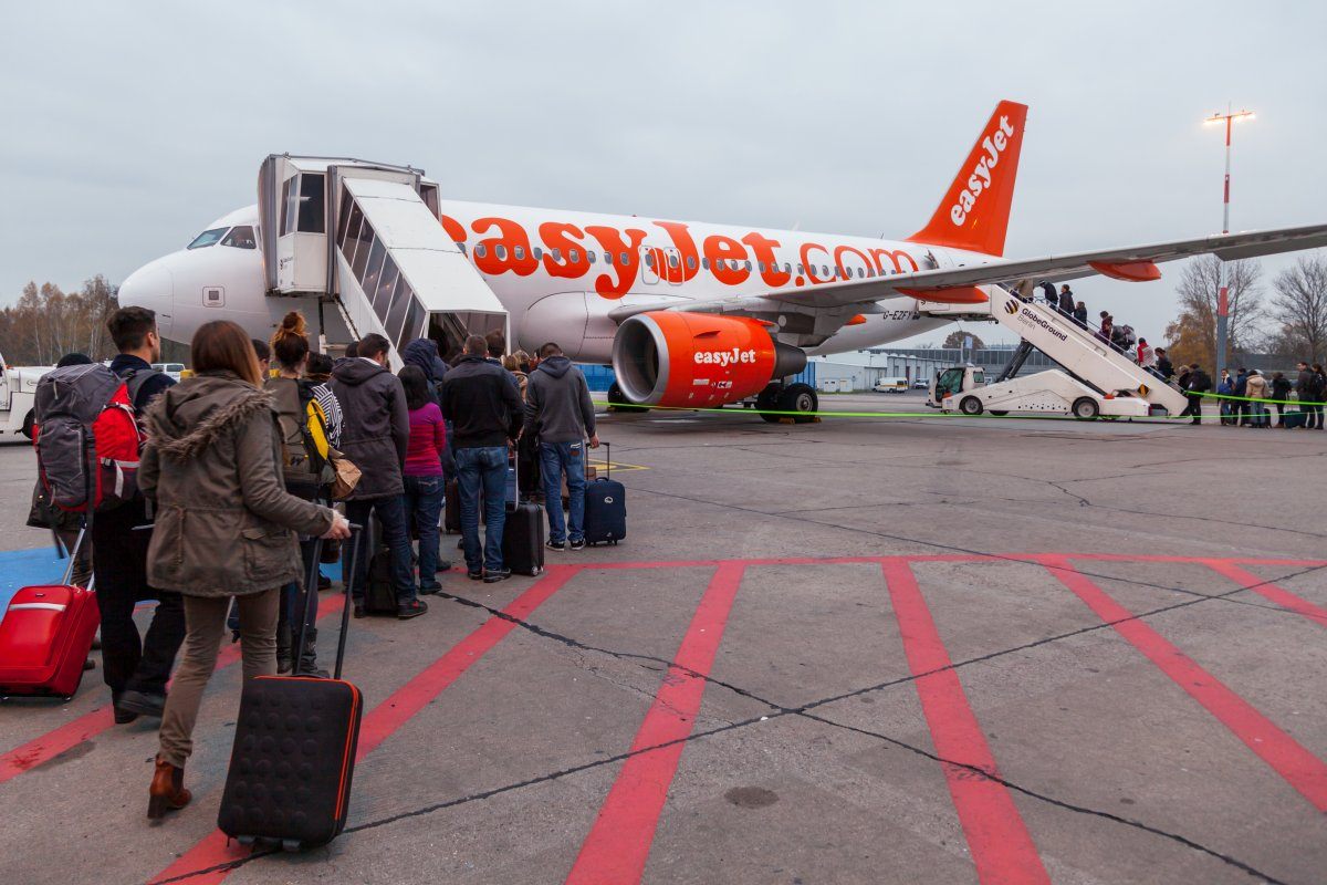 Berlin, Germany - November 18: People Entering An Easyjet Plane In Schoenefeld Airport. Operates 580 Routes Across Europe And 104 Between Europe And Africa, On November 18, 2013 In Berlin, Germany